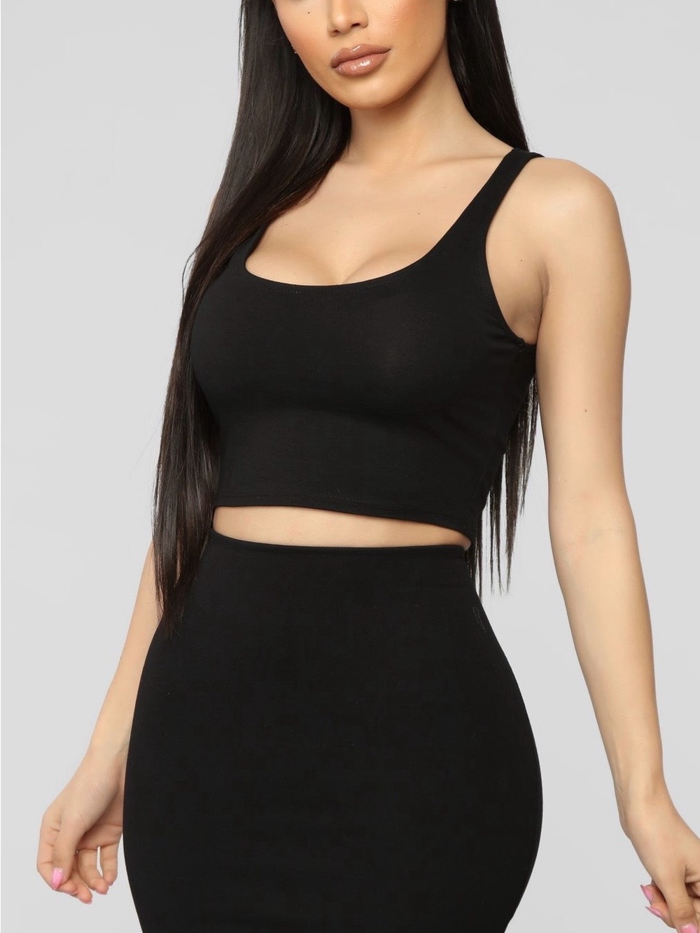 Fashion Nova Black Ribbed Crop Tank Top